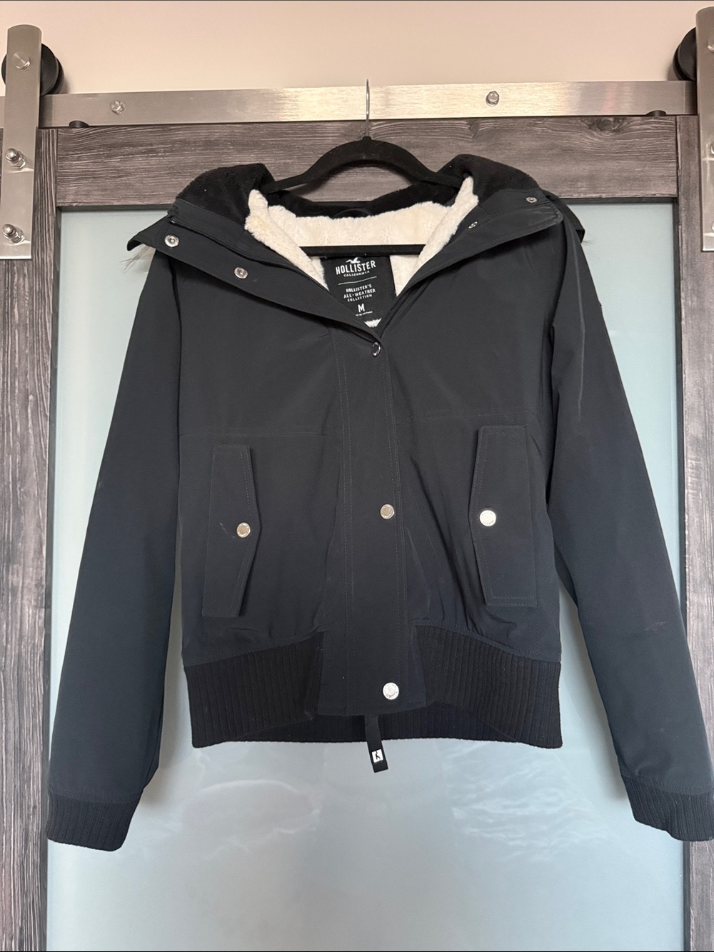 Hollister Black Hooded Sherpa Bomber Jacket